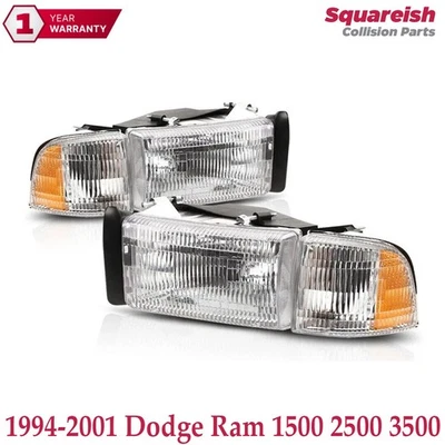 FAROS LENTE ESTRIADA FARO CON LÁMPARA DE ESQUINA PARA 94-01 DODGE RAM 1500 2500 3500 Foto 1 de 4