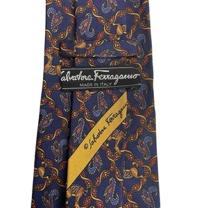 Salvatore Ferragamo Herren Krawatte Kamele Marineblau Seide 3 5/8" (B) x 56,75" (L) EUc - Bild 1 von 4