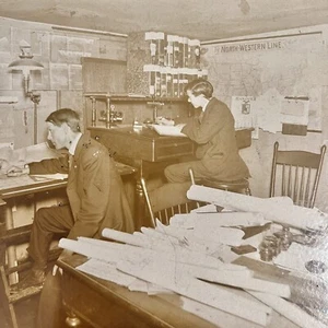 Northwestern Railroad Line Photo Cabinet Card Engineering Office Workers Antique - Picture 1 of 10