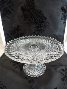 Vintage Petite Mid Century Clear Cake Stand Fluted Edge - Picture 1 of 6
