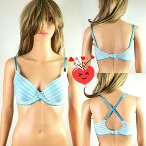 Victoria's Secret Uplift Halb-BH blau getönt Strukturstreifen zweifach Größe 32D - Bild 1 von 12