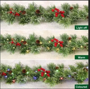 9FT Prelit Artificial Christmas Garland with Multi-Color Changing Lights/Remote - Picture 1 of 9
