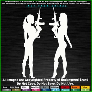 Sexy Girls 2 Girls with AR Rifles Stripper Naked Boots Bitch JDM Sticker Decal - Picture 1 of 12