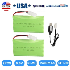 2x 2400mAh 9.6V NiMH Rechargeable Battery KET-2P Plug USB Cable for RC Car Truck - Picture 1 of 12