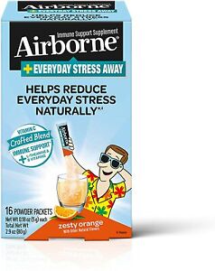 PACK OF 16 Airborne Everyday Stress Away Zesty Orange Vitamin Immune Support