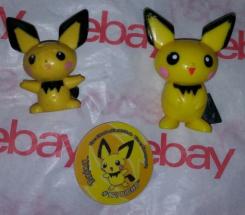 Vintage Pichu RARE TAZO Disc Pog& Pencil Topper Nintendo Pokemon Mini figure Lot Cover