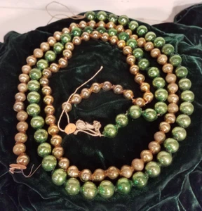 Glass Christmas Bead Garland Lot of 2, green strand 26 inch other strand 32 inch - Picture 1 of 11