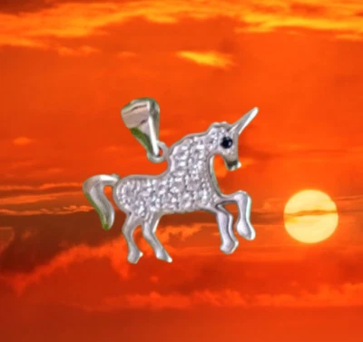 Einhorn Anhänger Exklusiv Echt 925 Sterling Silber Zirkonia Strass Kristalle - Bild 1 von 3