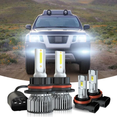 适用于日产 Xterra 2005 - 2015 - 4X 6000K LED 车头灯高/低光束 + 雾灯灯泡 — 第 1/4 张图片