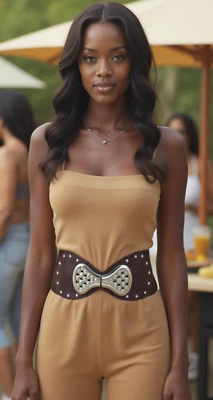 Donna Marrone Scuro Largo Similpelle Dressy Decorato Cintura Argento Fiocco Tie - Immagine 1 di 4