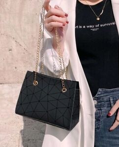 Black Geometric Small Shoulder Womens Handbag Chain Gold Matte Mini Brand New