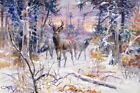 Deer in a Snowy Forest by Charles M Russell Western Giclee Art Print Ships Free