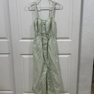 Women’s Zara Linen Blend Maxi Dress Green Size Small S Summer - Picture 1 of 9