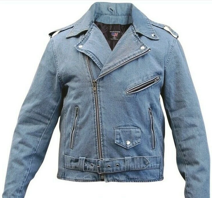 Chaqueta de moto de mezclilla azul para hombre Foto 1 de 1
