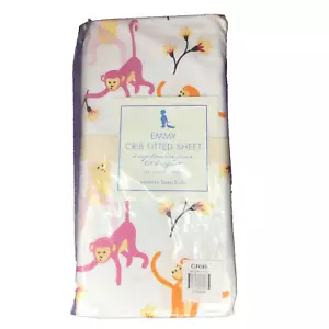 Pottery Barn Kids Emmy Monkey Crib Toddler Fitted Sheet White Baby Nursery Bed - Picture 1 of 3