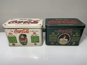 Vintage 1994 COCA-COLA GIRL & SANTA Metal Art Collector Cards in Tin - 40 Cards - Picture 1 of 18