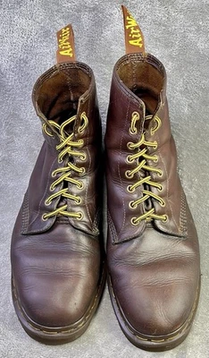 Vintage ENGLAND Dr Doc Martens US 11 Leather Boots Brown 8 Eyelet 90s Grunge - Image 1 of 4