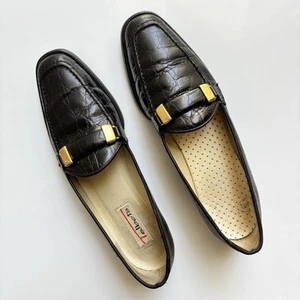 Talbots Womens Loafers Size 7N Slip On Flats Black Leather Gold Buckle Old Money - Picture 1 of 18