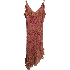 Vintage Eci Silk Midi Dress Size 10 Beaded Ruffle Floral Formal Event Y2K Fairy - Picture 1 of 10