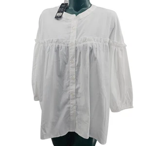 NUEVO Top Blusa Campesina Robert Louis Blanco Botón Para Mujer Talla L 3365 - Imagen 1 de 7