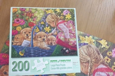 BITS AND PIECES Basket of Love (Puppies) JIGSAW PUZZLE 200 Large Glossy Pieces - Image 1 of 4