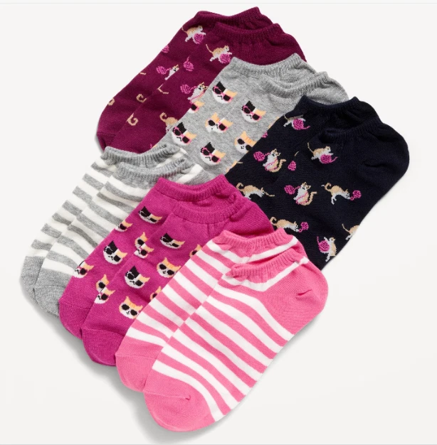 Old Navy 猫袜全新带标签 6 对 One SIZE 猫条纹印花 — 第 1/1 张图片