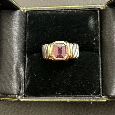 Anillo David Yurman Vintage Plata Y Oro Amarillo 14K Turmalina Rosa Foto 1 de 4