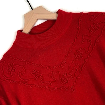 Suéter Bordado De Colección Bonwit Teller ITALIA Cuello Simulado Mezcla Lana Angora Talla S Rojo Foto 1 de 4