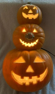 Large Lighted Halloween Pumpkin Stack 16" Plus Tall - Tested and Works! - Picture 1 of 9