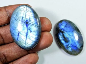 2 Pcs Natural Multi Labradorite Oval Cabochon Loose Gemstone 29X42-26X40 MM d289 - Bild 1 von 9