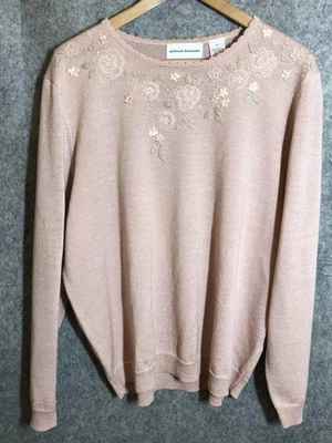 Женский свитер Alfred Dunner XL розовый металлик с цветочной вышивкой пуловер - Изображение 1 из 4