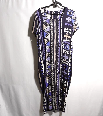 Maxi Vestido De Colección Nina Piccalino AOP Tribal Estampado Abstracto Cuello Cuadrado Años 80 90 EE. UU. Foto 1 de 4