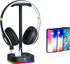 Gamenote RGB Headphone Stand & Power Strip 2 in 1 Desk Gaming Headset Holder wit