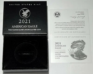 No Coin 2021 W $1 Burnished Silver American Eagle Box & Coa No Capsule Type 2 - Picture 1 of 3
