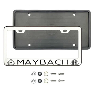 Maybach Black Laser Etched Chrome Stainless Steel License Frame Silicone Guard - Picture 1 of 1