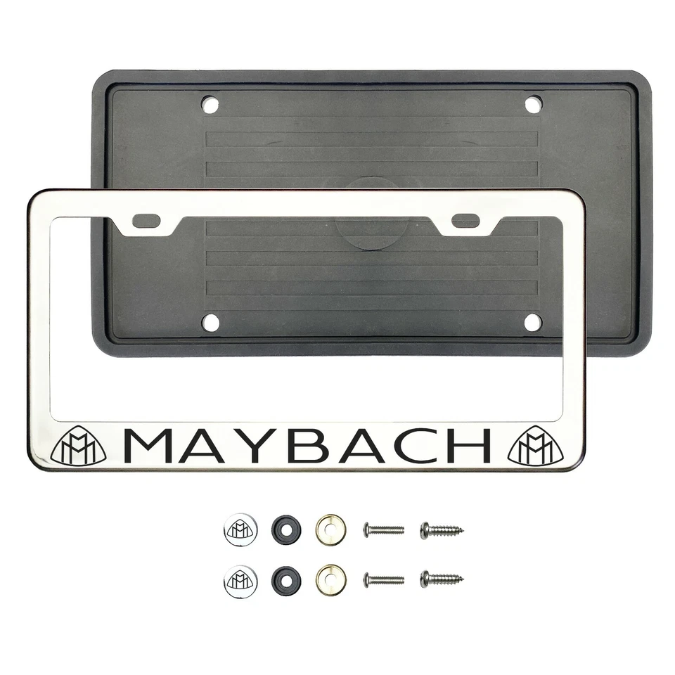 Maybach Black Laser Etched Chrome Stainless Steel License Frame Silicone Guard - Image 1 of 1