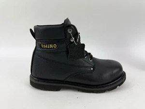 Rhino Mens 60S21 Steel Toe Safety Work Black Leather Boots - Size 10.5 - Picture 1 of 8