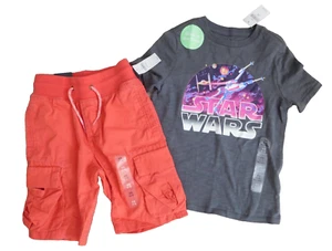 Gap Kids Boys Size 4 / 5 STAR WARS Top Tee  & Gymboree Cargo Shorts New - Picture 1 of 4