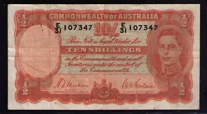 Australia 10/- R12 Orange Signature Sheehan/McFarlane 1939 