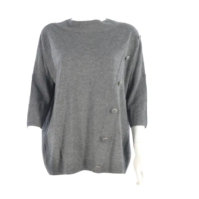 Claudie Pierlot Jumper Cashmere Wool Fine Knit Grey Relaxed Button Detail S - Image 1 of 4