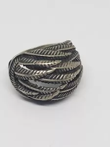 Vintage Sterling Feather ? Fern Leaves ? Dome Ring Size 5 - Picture 1 of 12