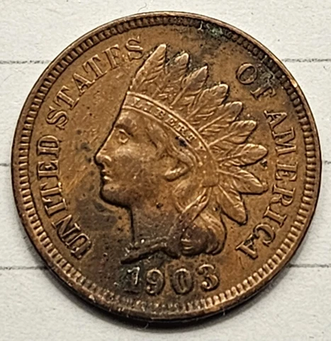 1903 INDIAN HEAD CENT - With LIBERTY & Near 4 DIAMONDS - Near AU UNC Cover