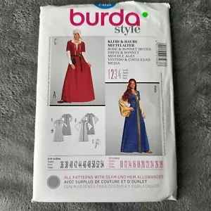 Burda Pattern 7468 Sz 10-28 Middle Ages Era Dress Gown Bonnet Purse Costume - Picture 1 of 7