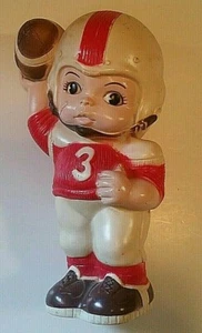 Football Player Bank Red #3 VINTAGE PLASTIC BOY FACE BANK Vintage - Picture 1 of 11