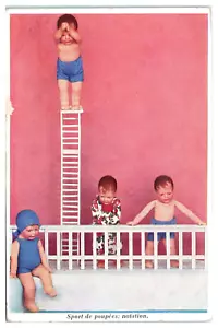 1932 Baby Dolls in posa per nuotare alta immersione cartolina francese C6 - Foto 1 di 2