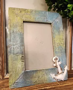 Beachy Nautical Rustic Shabby Beachhouse Lake Photo Frame with Anchor and Rope - Picture 1 of 5
