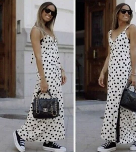 Selten!! Neu mit Etikett $ 130 Zara Seide gepunktetes Kleid limitierte Auflage Seitentasche M 8581/729 - Bild 1 von 12