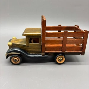 Vintage Handmade Wooden Flatbed Truck Toy Rustic Folk Art 10" Farmhouse Decor - Picture 1 of 9