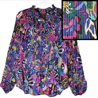 Melissa Paige Blouse Womens XLP Accordion Floral Paisley Colorful Fairy Crinkle - Image 1 of 4