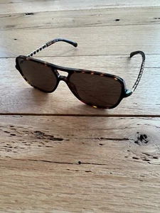 CHANEL 5439-Q Pilotensonnenbrille Kalbsleder CC Kette, braun - Bild 1 von 8